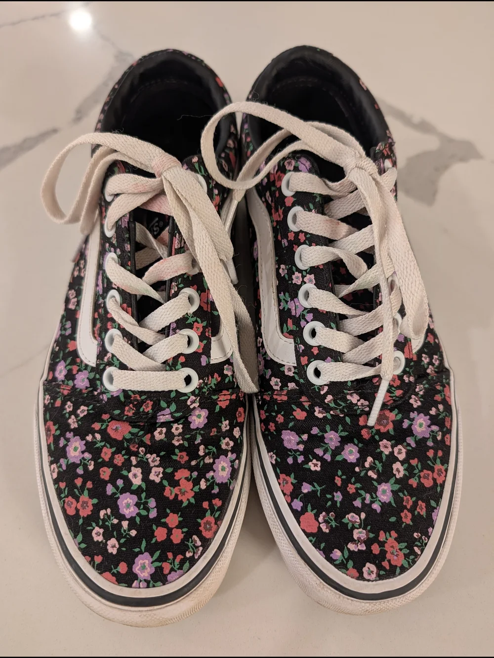 Vans Black Floral Lace-Up Sneakers with Pink & Purple Flowers Size 8